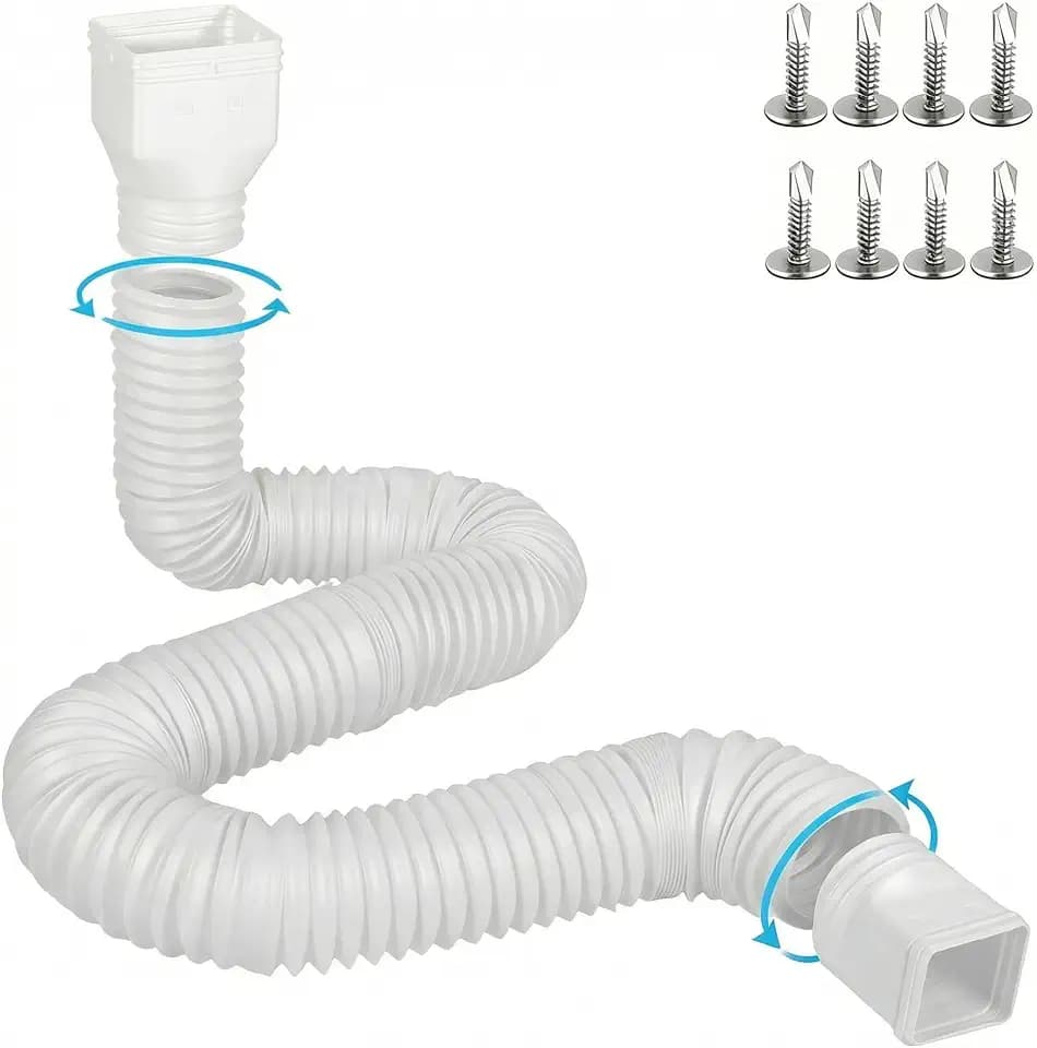 plusgutter 16.5ft Long Gutter Downspout Extensions Flexible, 4" Diameter Drain Downspout Extender, Down Spout Drain Extender for Rainwater Drainage, Extendable from 3.4ft to 16.5ft(1Pack, White)