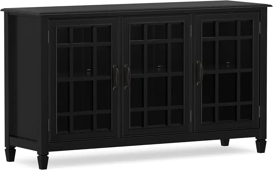 SIMPLIHOME Connaught 60" Wide Solid Wood Buffet Cabinet in Black