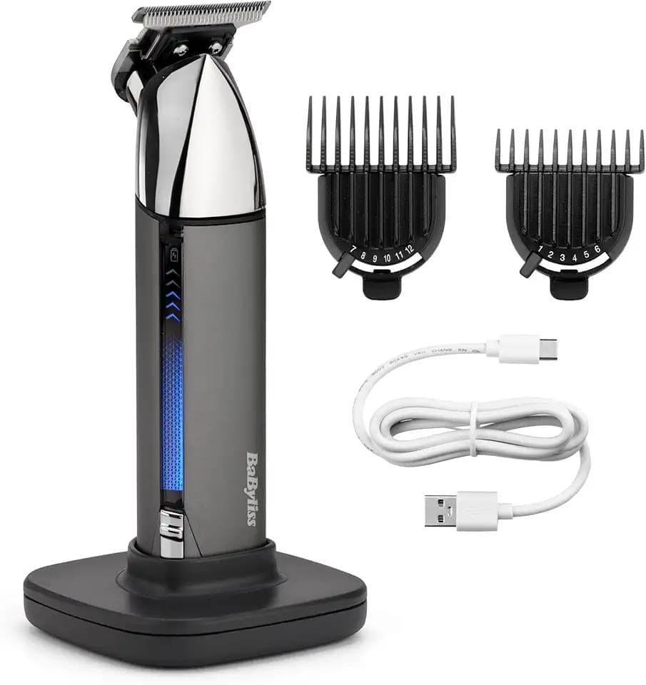 BaByliss Super-X Metall Stoppel & Barttrimmer– Professionelles Grooming-Tool mit japanischer Stahl Skeleton T‑Klinge, Lithium‑Ionen‑Akku, 5 Stunden kabellose Laufzeit, wasserdicht, T996E