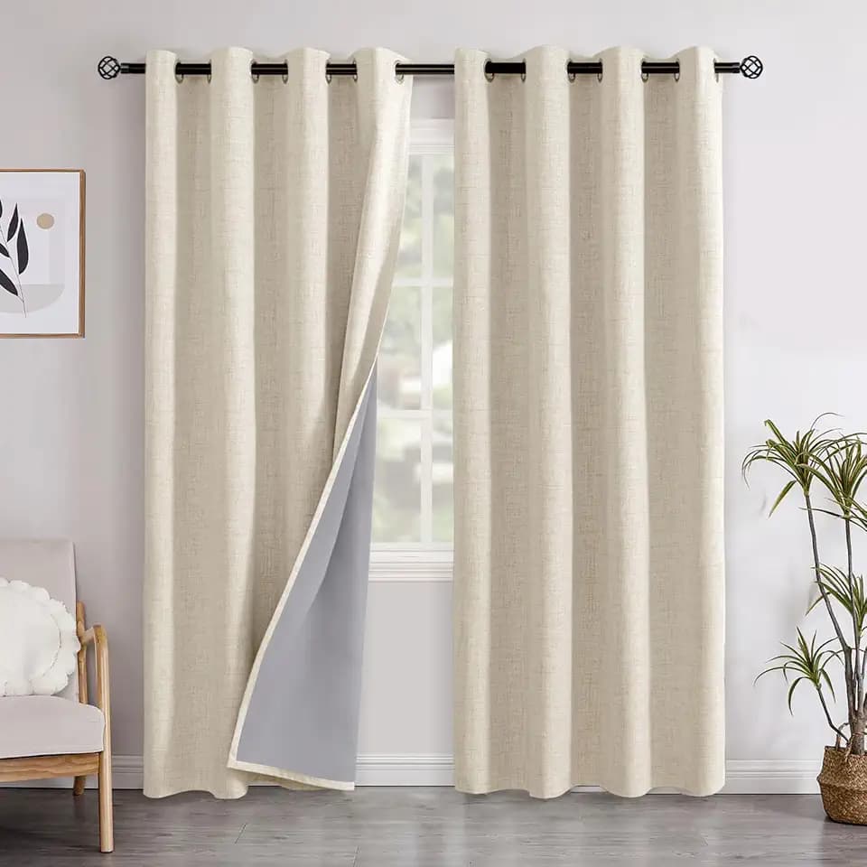 YoungsTex Linen Blackout Curtains 80 Inch Length for Bedroom, Full Room Darkening Window Drapes Thermal Insulated for Living Room, 2 Panels, 52 X 80 Inch,Warm Beige