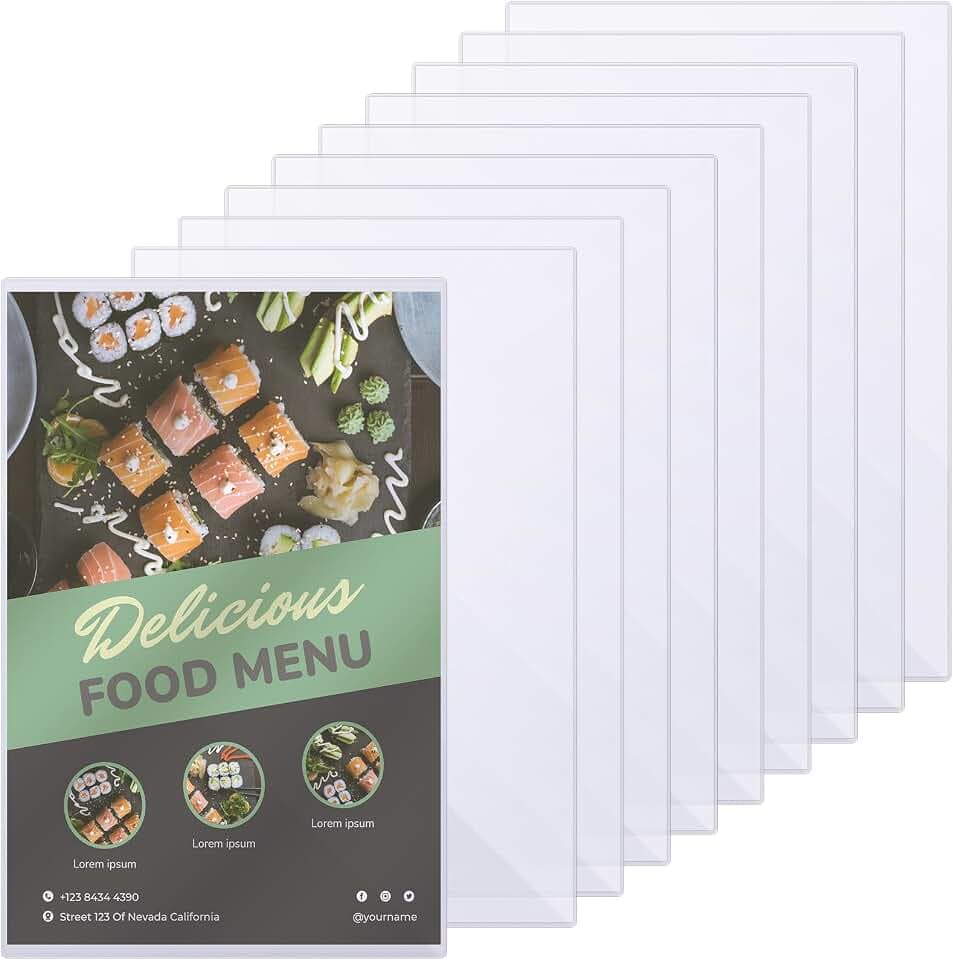 Henoyso 10 Pcs 11" x 17" Rigid Print Protectors, Heavy Duty Hard Plastic Sheet Page Protectors Crystal Menu Holder Clear Poster Sleeve Top Loading Frame for Magazine Photo Paper Poster Prints