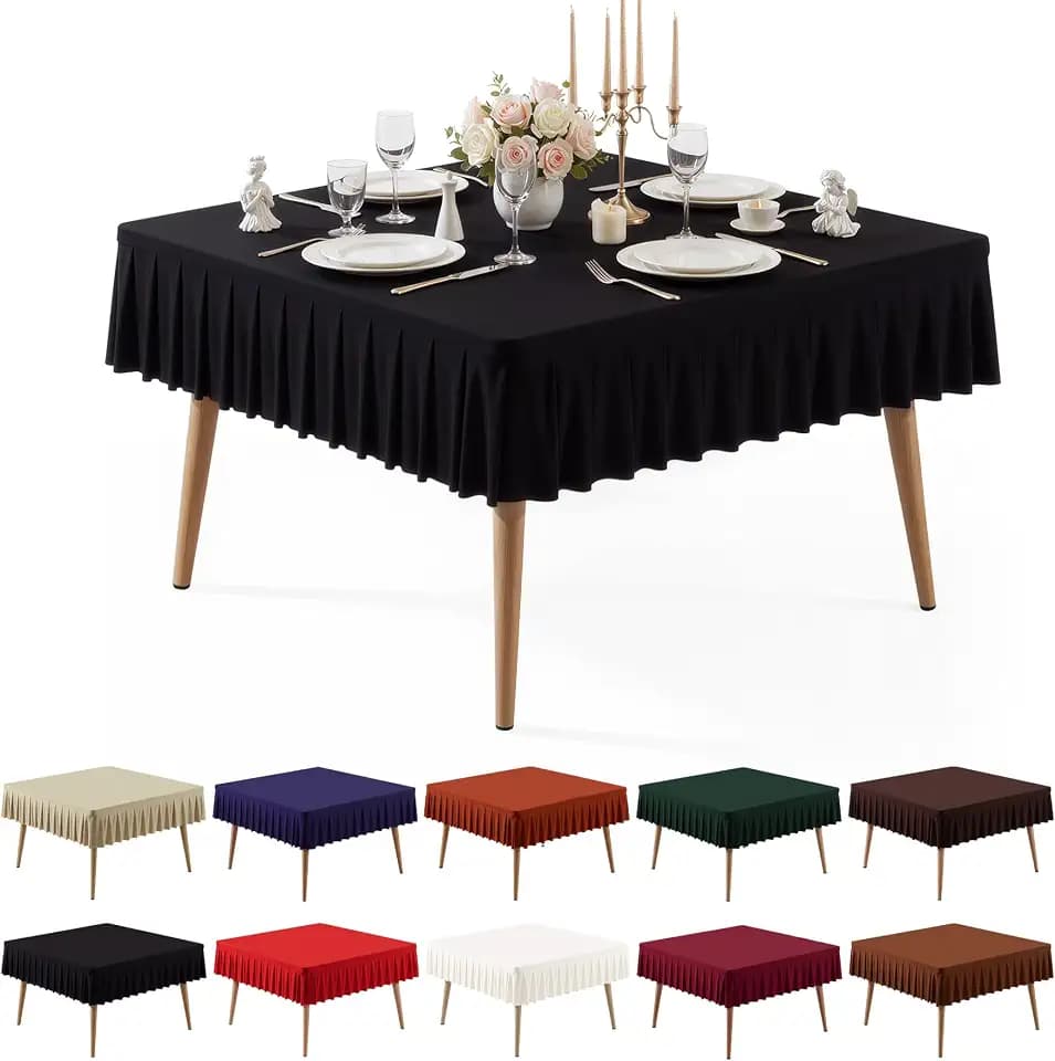 PARTISKY Black Spandex Square Tablecloths 48x48 Inch, Wrinkle Free Fitted Card Table Cloth Stretch Square Table Cover for Kitchen Dinner, Holiday Party, Wedding Banquet, Display Trade Show