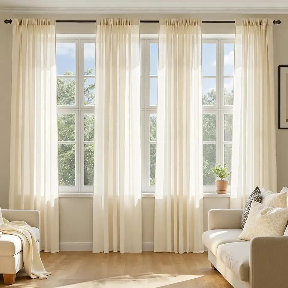 MIULEE Butter Cream Sheer Curtains 96 Inches Long 4 Panels 54 x 96 Inches