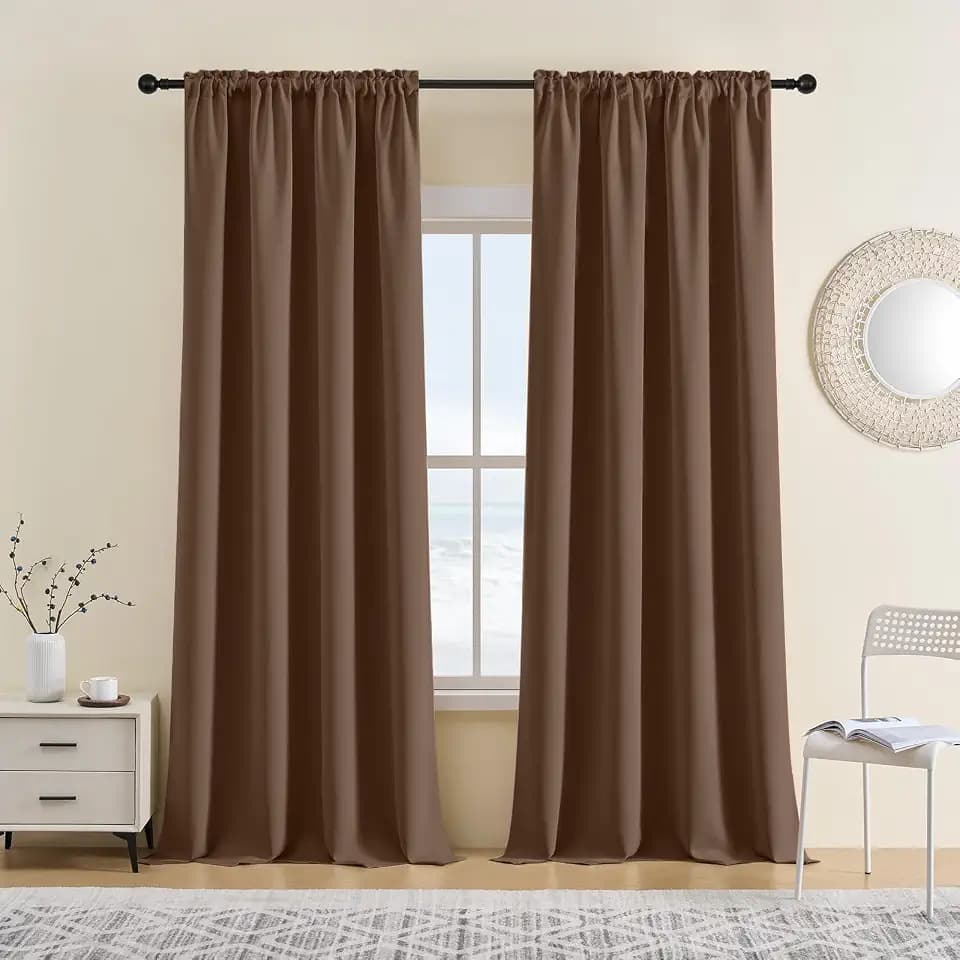 CUCRAF Brown Blackout Curtains 90 inch Length 2 Panels Set, Rod Pocket Room Darkening Drapes, Insulated Thermal Light Blocking Window Curtain for Bedroom Living Room (52 x 90 inches)
