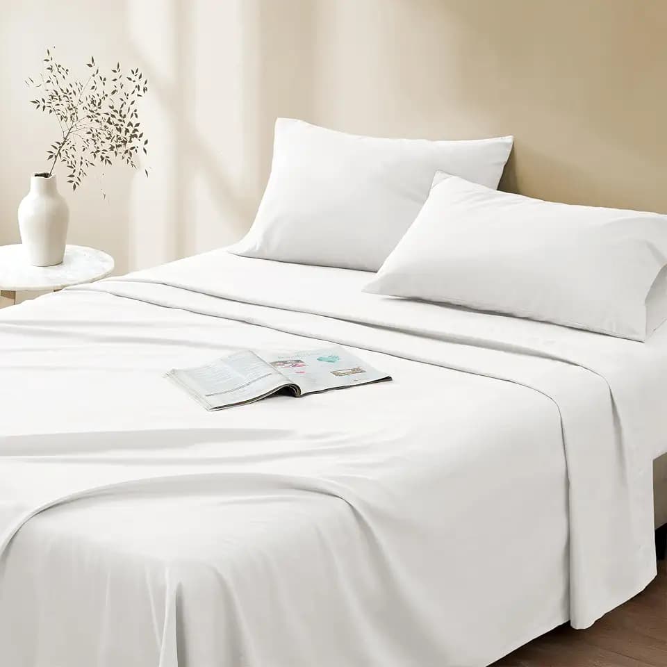 Comfort Spaces 100% Cotton Percale Sheets Twin Sheet Set 3 Pcs, White
