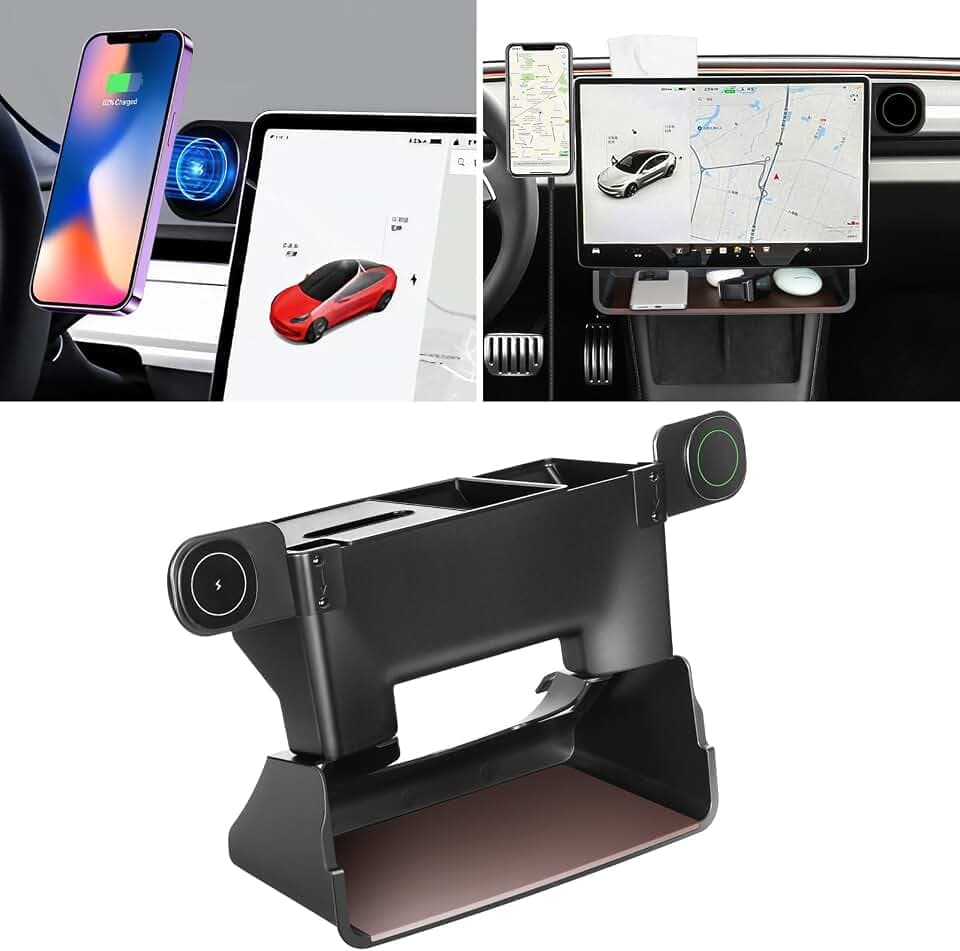 Tesla Model 3 Center Console Organizer, Magnetische Aufbewahrungsbox unter dem Bildschirm Dashboard Organizer Tissue Holder Fit für 2017-2023 Tesla Model 3 & 2019-2024 Model Y (Upgrade)