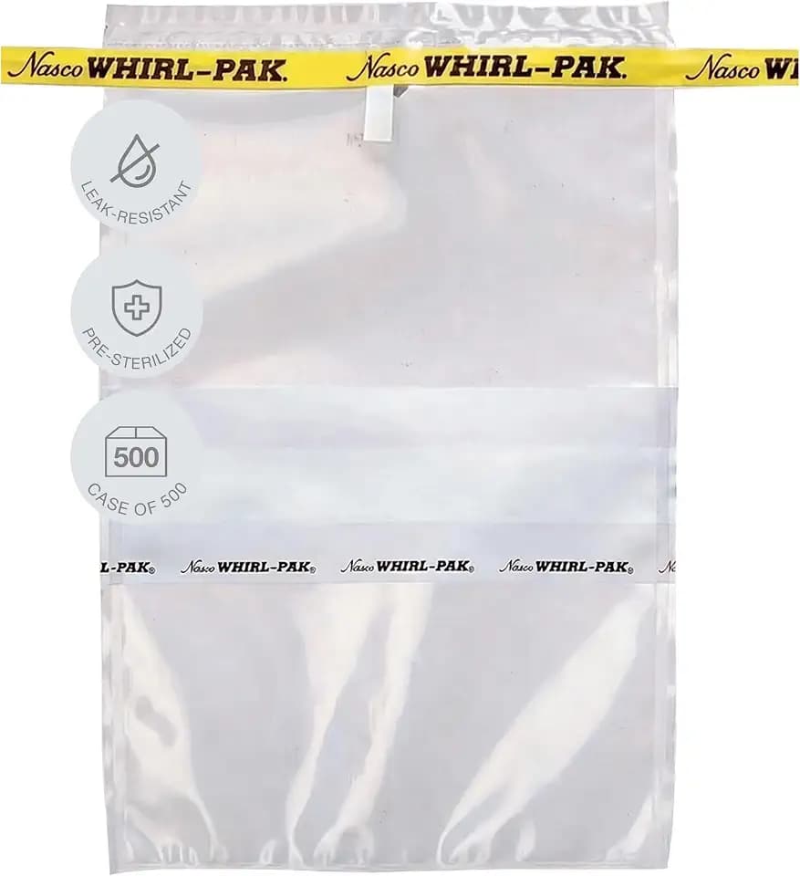 Nasco Whirl-Pak Sterile Write-On Sample Bags Leak-Proof Lab Bags 710 mL (24 oz) Writeable Area, Ideal for Sampling, Transport & Storage B01297 (Box of 500)