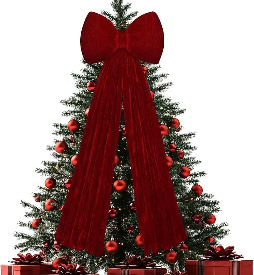 Gejoy Giant Red Christmas Velvet Bows 31.4 x 15.7 Inch Large Bow for Tree