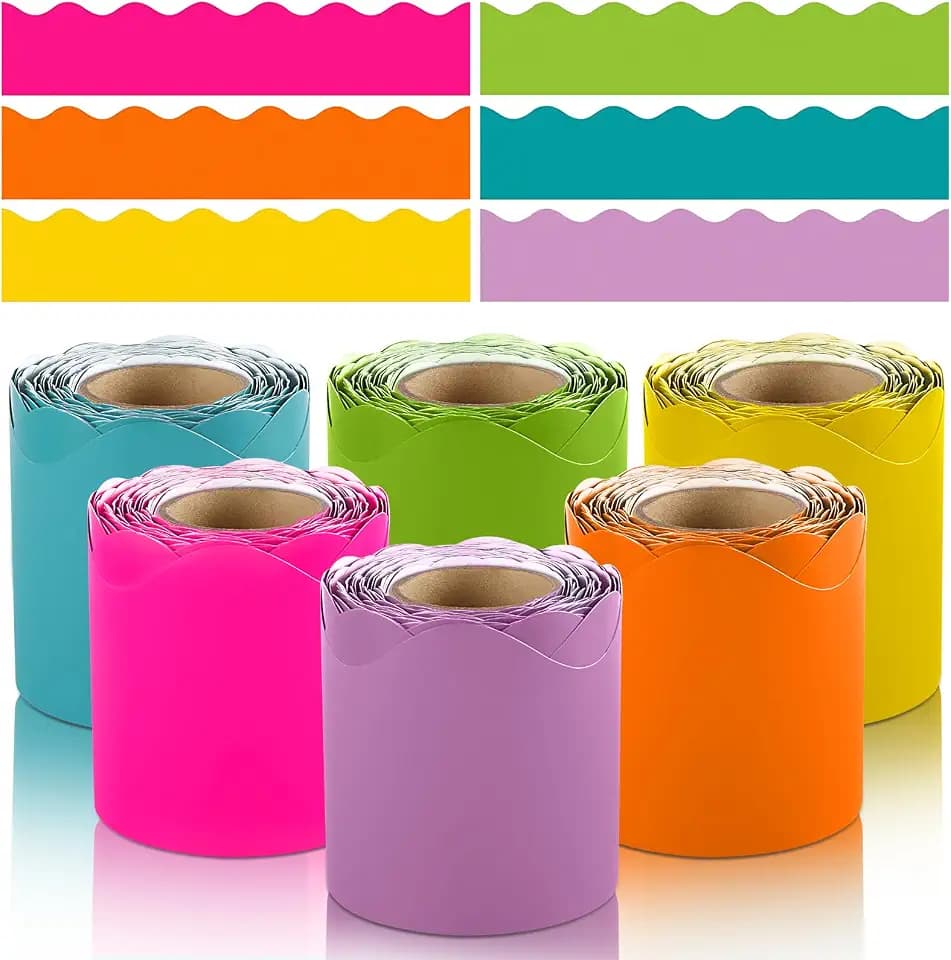 6 Rolls 198 Ft Bulletin Board Borders for Classroom, Paper Roll Scalloped Classroom Borders, Colorful Decoration Border Decor,Home Decor,Party