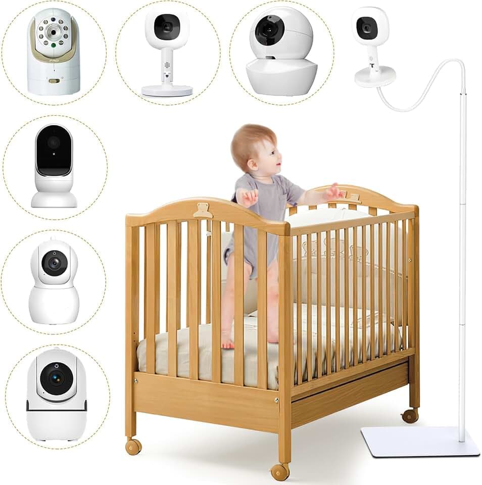 Baby Monitor Floor Stand for HelloBaby/Nanit Pro/Infant Optics/Babysense/Owlet/GoodBaby/Bonoch, 37.4-69" Adjustable Height Universal Baby Camera Stand Mount with Heavy-Duty Base, Safety for Nursery