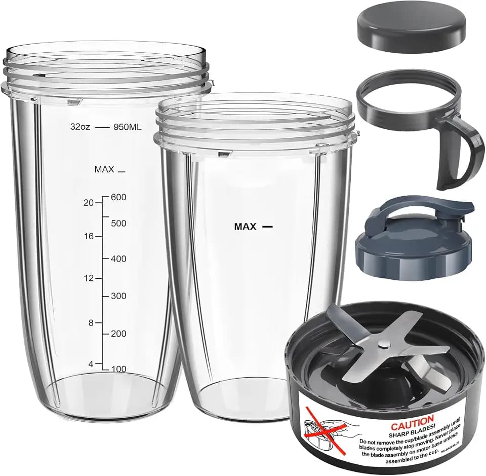 Nutribullet Blender Cups & Blade Replacement Set, 32oz & 24oz Nutribullet Cup with LidTo-Go Lid and Lip Ring, Replacement Parts for Nutri Bullet Blenders 600w & Pro 900w Accessories 6 PCS