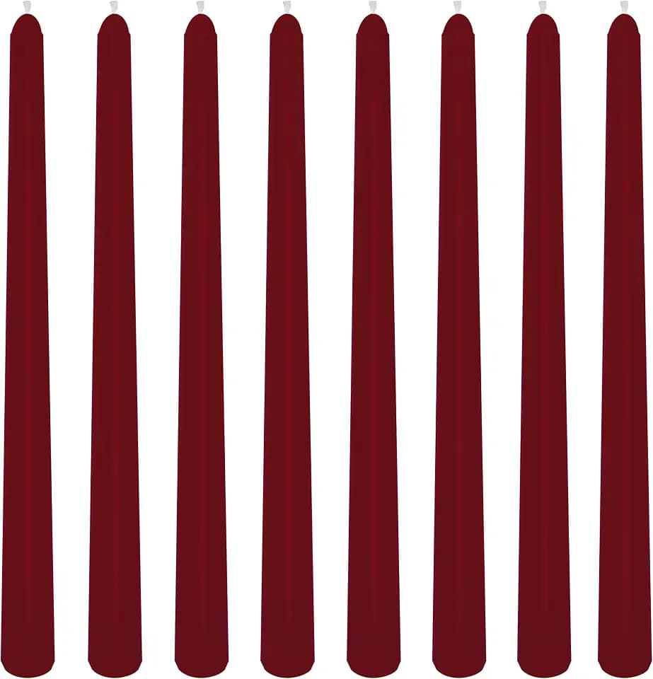 8 Pack 10 Inch Burgundy Smooth Taper Candle Set, 7/8 Inch Unscented Driples Candlesticks for Home Decoration, 6-7 Hours Burn