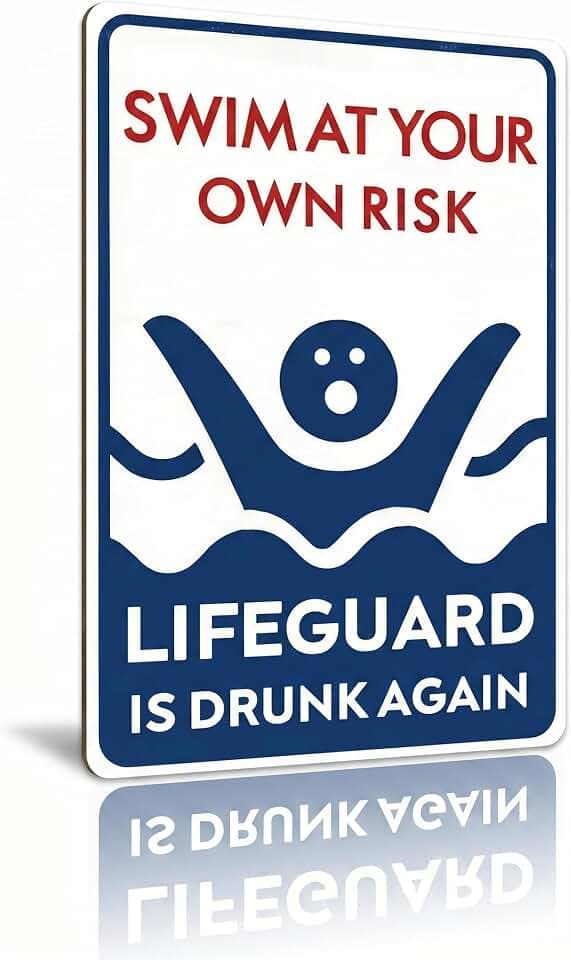 Funny Pool Sign Swim At Your Own Risk Vintage Tin Sign 8x12 INCH