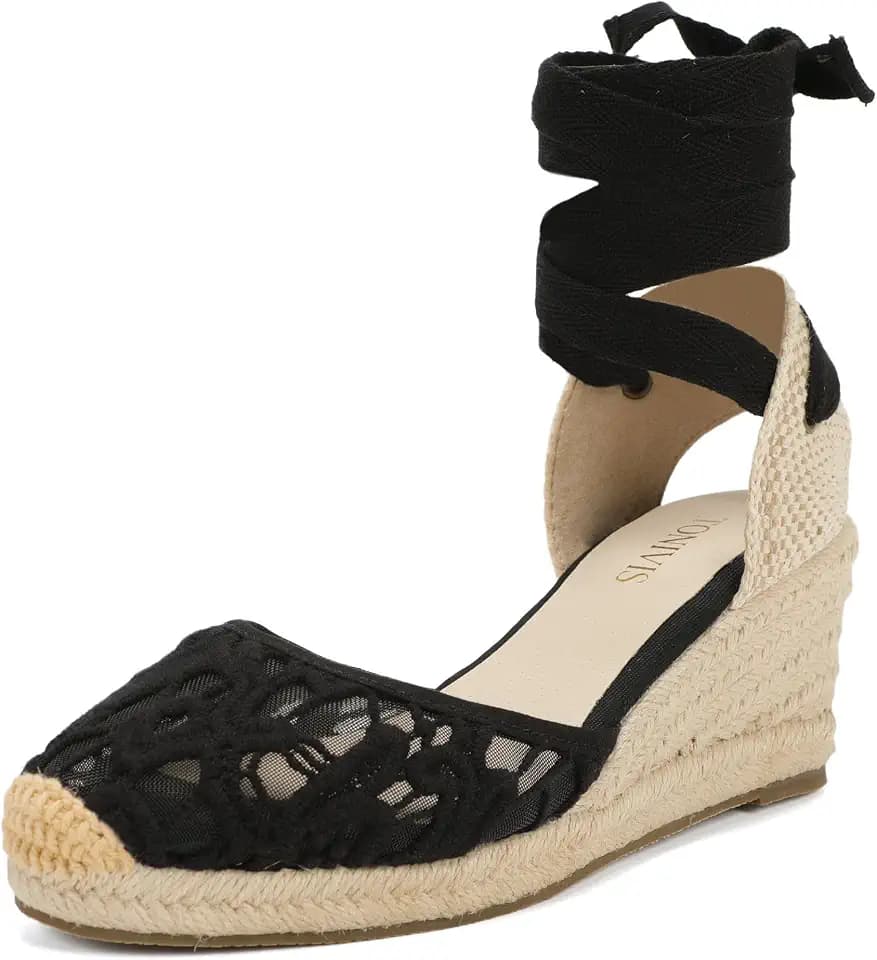 Women's Espadrille Wedge Sandals Closed Toe Lace-Up Shoes