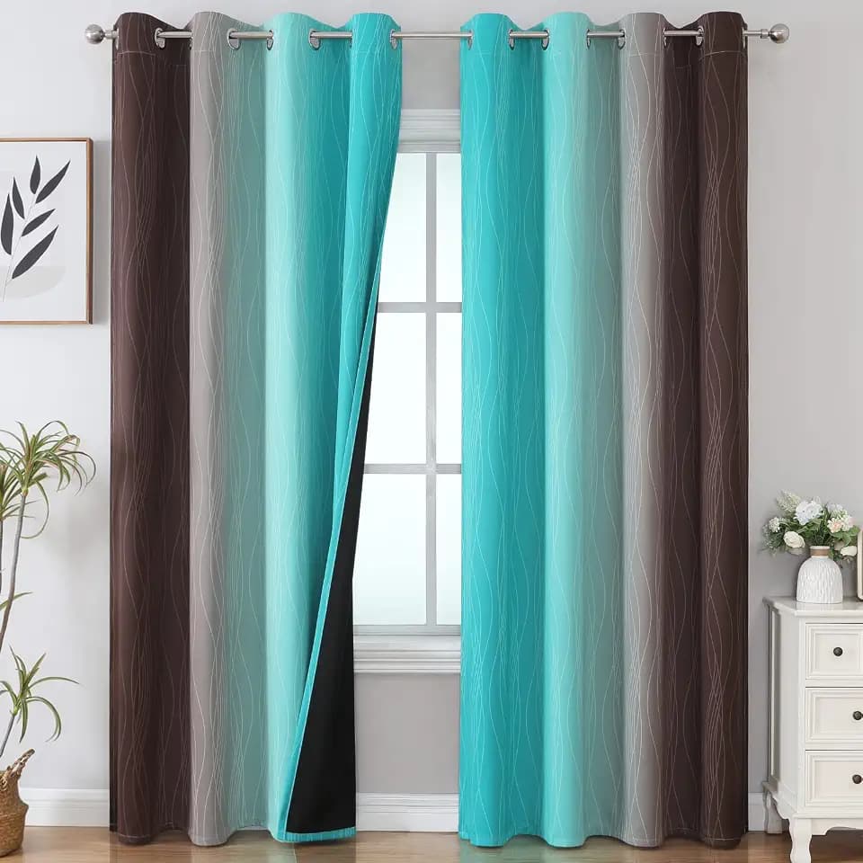 Estelar Textiler Brown and Teal Ombre Blackout Curtains for Living Room 102