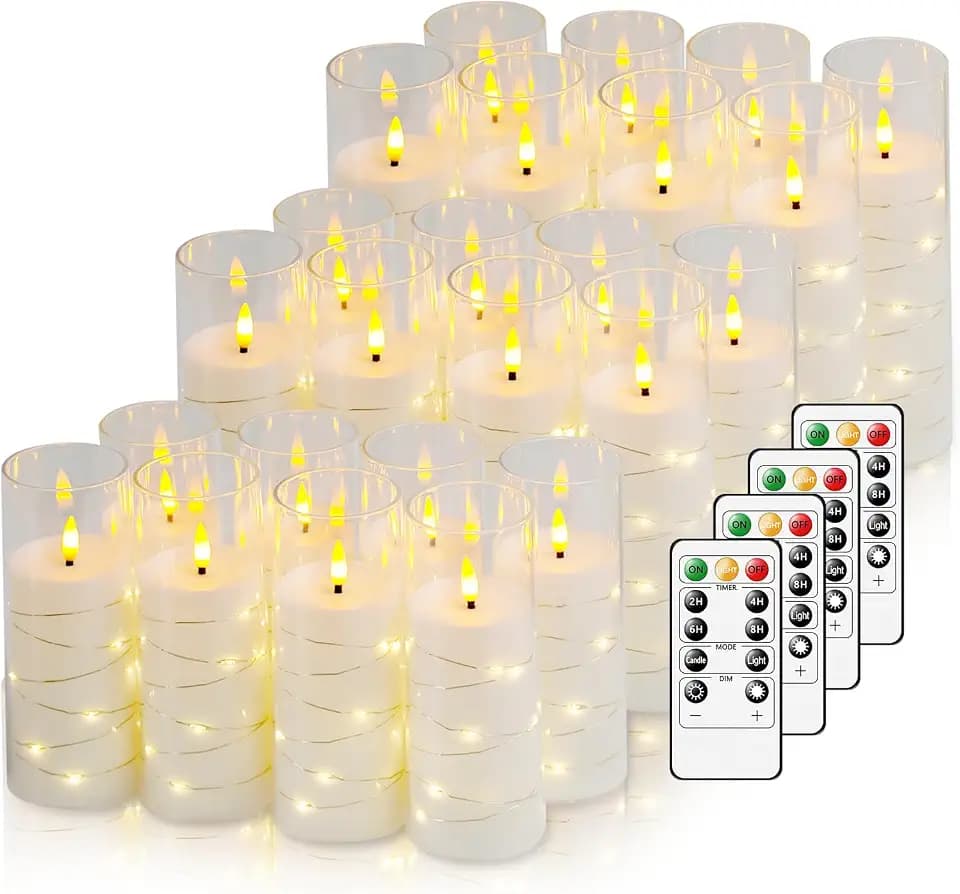 Nimiko Flickering Flameless LED Candles,Battery Operated Candles 24 Pcs with Embedded Star String,Acrylic LED Pillar Candles with Remote,Suitable for Home Decoration to Create an Atmosphere (White)