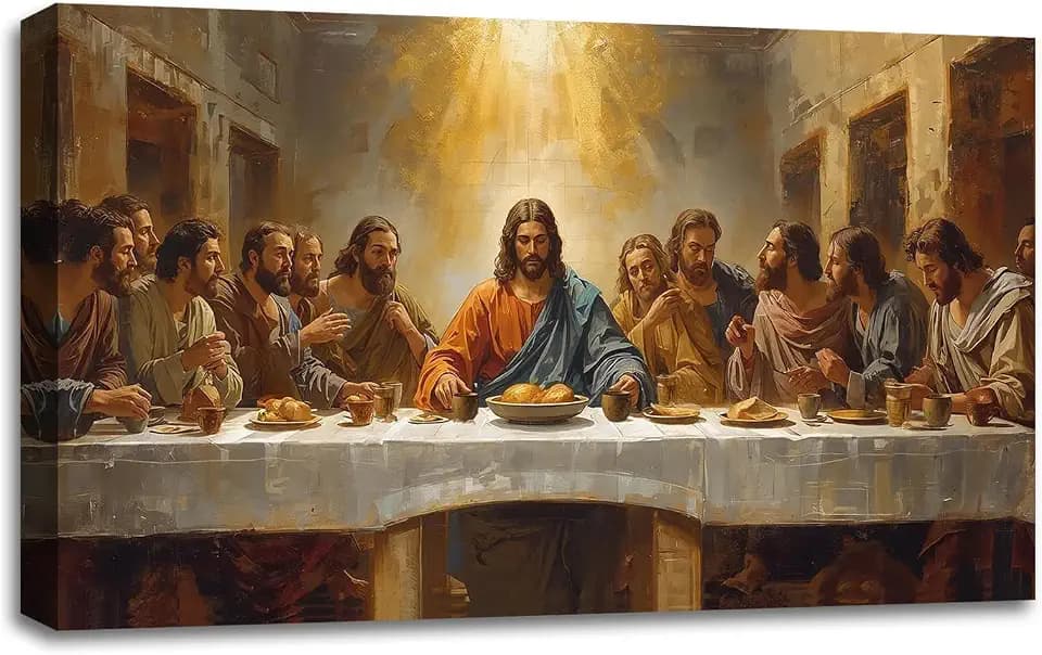 SIXWOOD Jesus The Last Supper Framed Canvas Wall Art, Dining Room, 16x12 in
