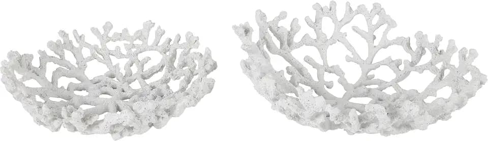Deco 79 Resin Coral Decorative Bowl Decorative Bowl Textured Decorative Containers, Set of 2 Decorative Keepsake Boxes 13", 12"W, White