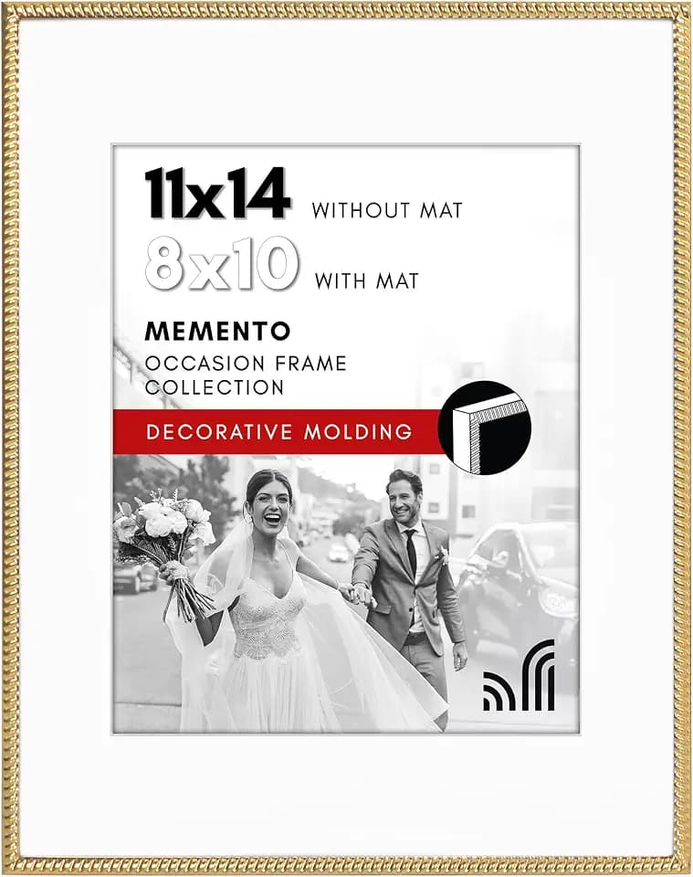 Americanflat 11x14 Rope Picture Frame - Matted to 8x10 - Metal - Gold