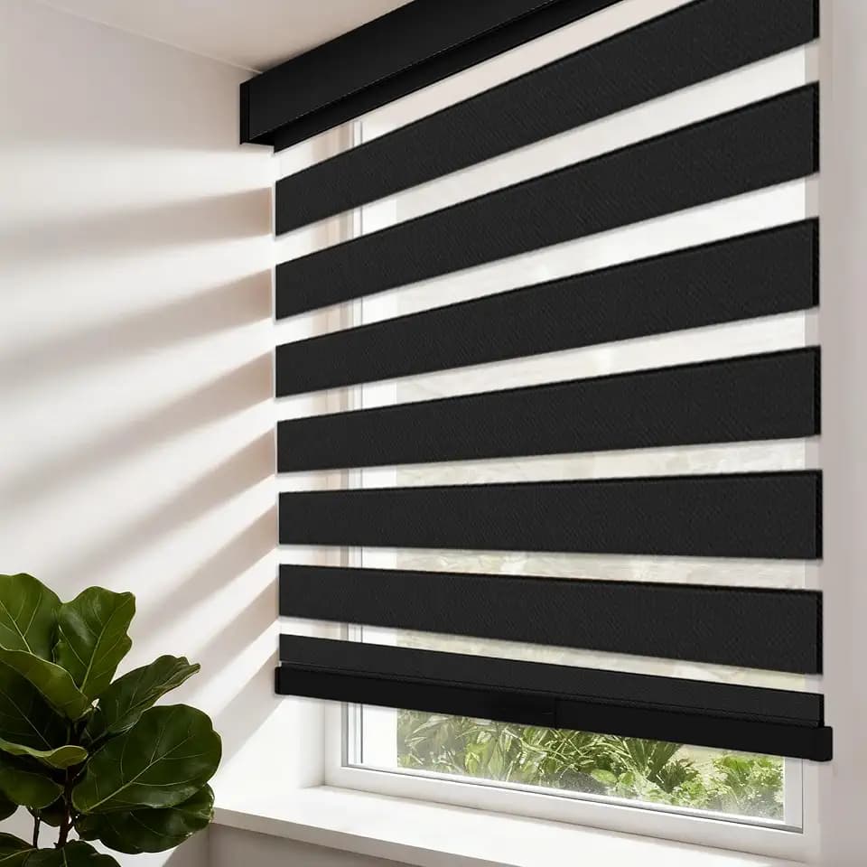 Cordless Zebra Shades VELAFORM (64" W x72 H, Black), Free-Stop