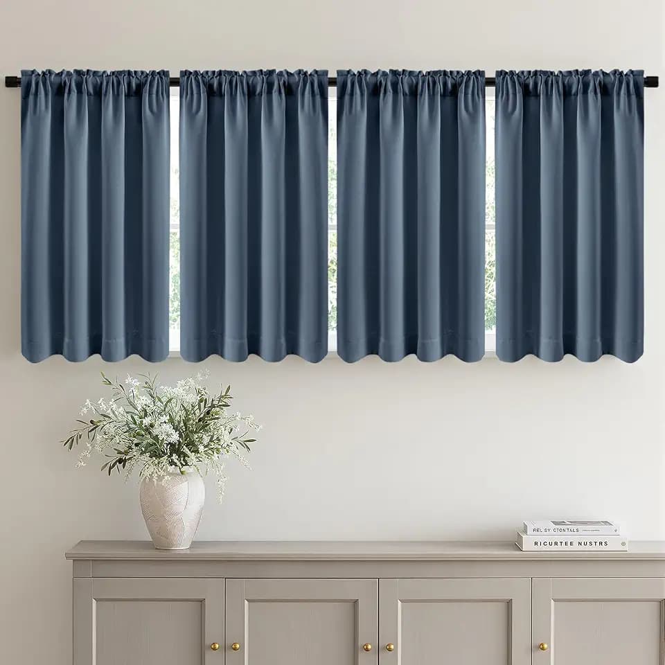 MIULEE 4 Panels Short 45 Inch Blackout Kitchen Window Curtain Stone Blue