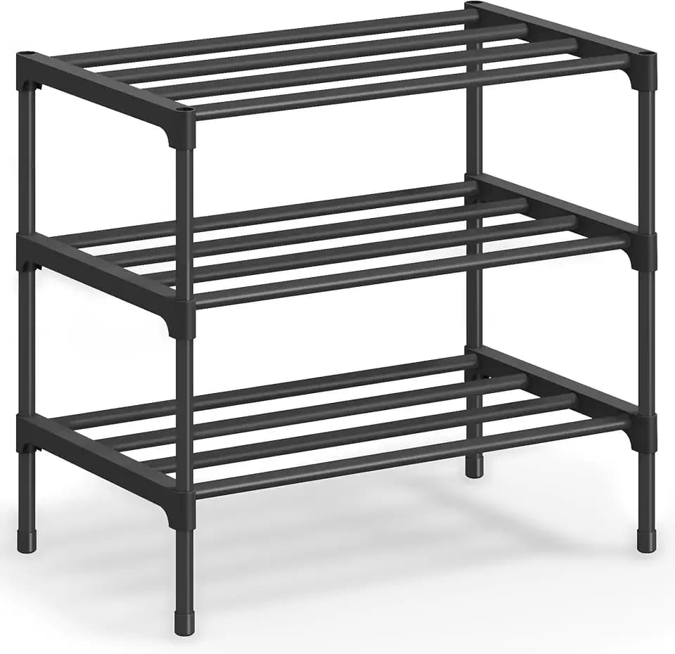 SONGMICS Shoe Rack, 3-Tier Stackable Metal Shoe Organizer, 17.7" Wide
