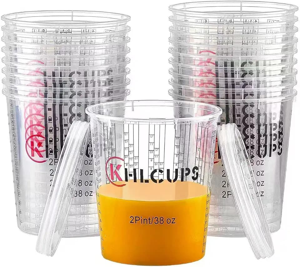 38-Ounce (18 Pack and 6 leds) - Plastic Measuring Cups for Liquids, Paint Mixing Cups, Automotive Painting, Epoxy Resin, Acrylic Arts, Crafts, Disposable or Reusable, Graduated, Mixing Ratios
