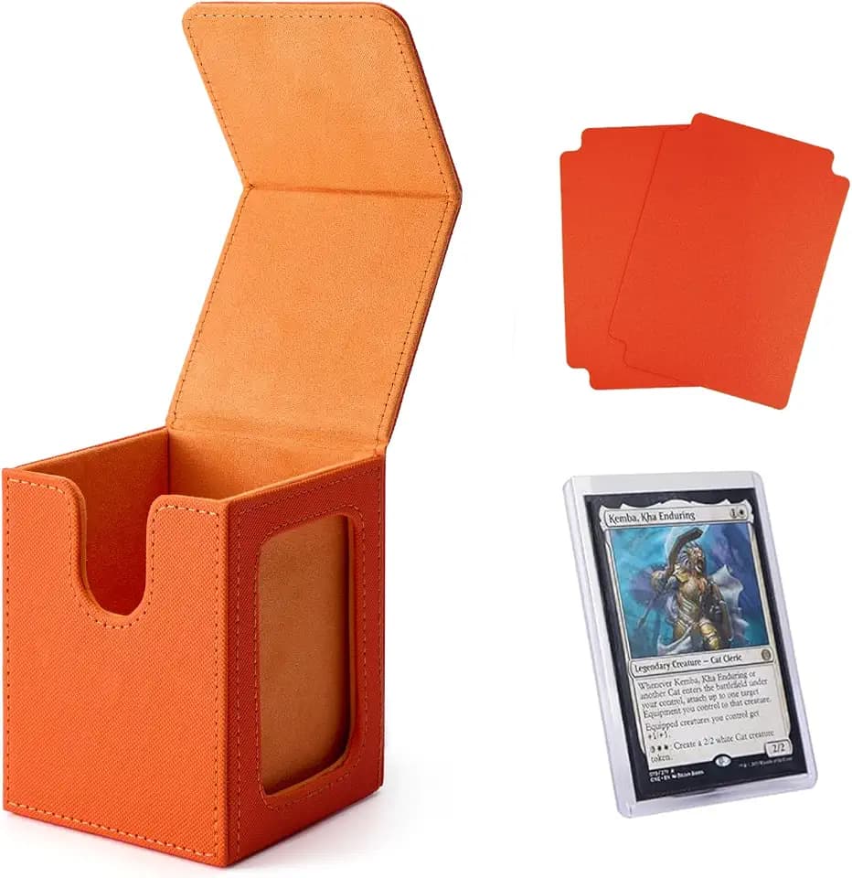 Venssu MTG Deck Box with Commander Display, Fits TCG Cards (Orange&Orange)
