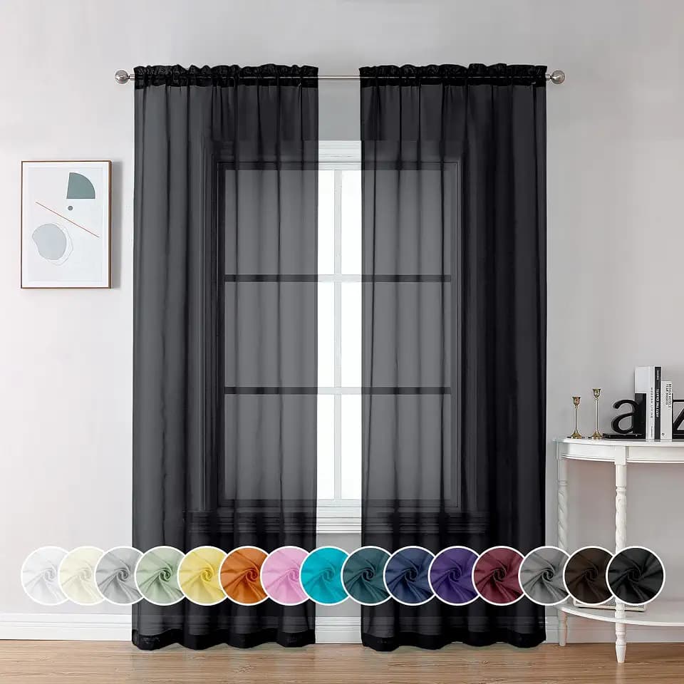 Chyhomenyc Black Sheer Curtains 84 Inches Long 2 Panels