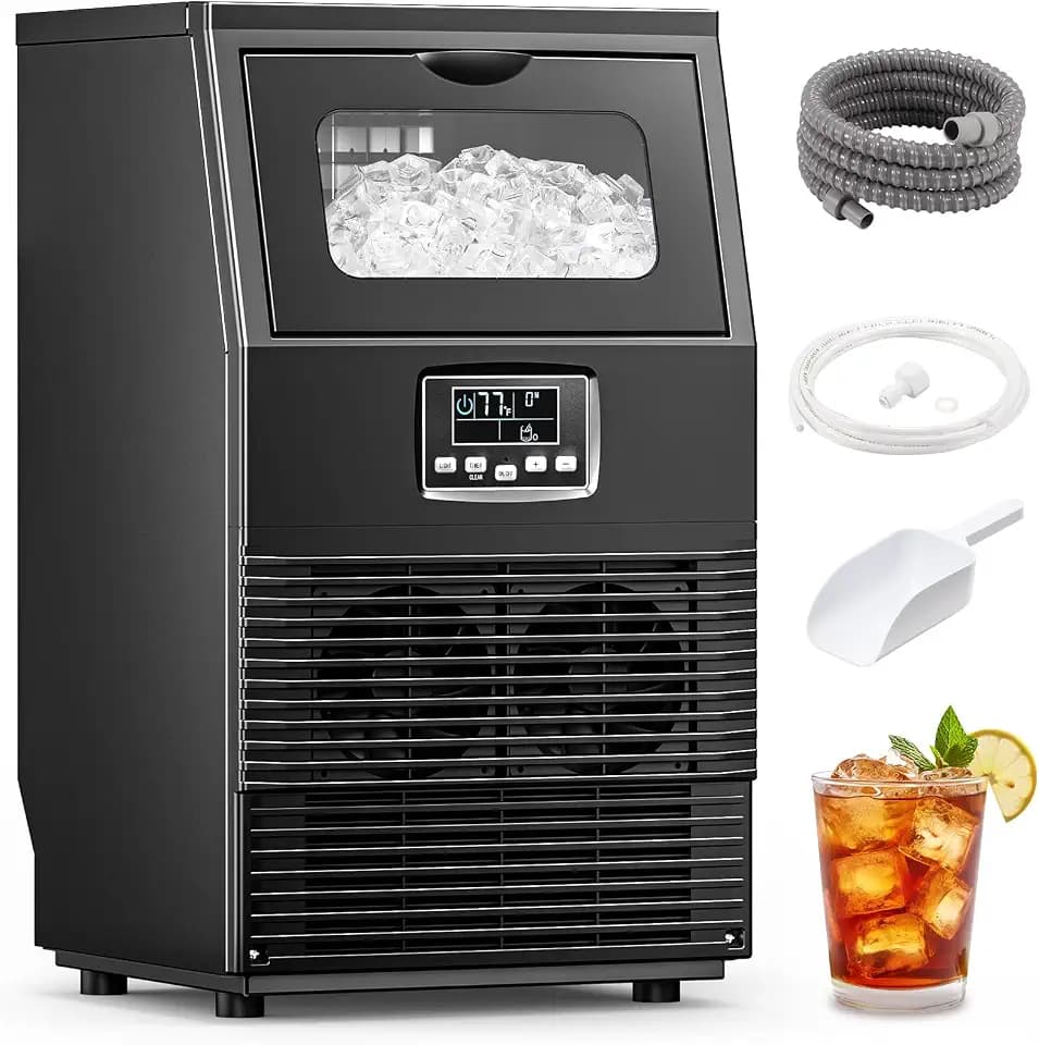 COWSAR Commercial Ice Maker Machine, 66Lbs/24H 8Lbs Storage, Stainless Steel Undercounter Cube Ice Maker, Self-Cleaning, for Compact Cafe, Bar, Home Kitchen