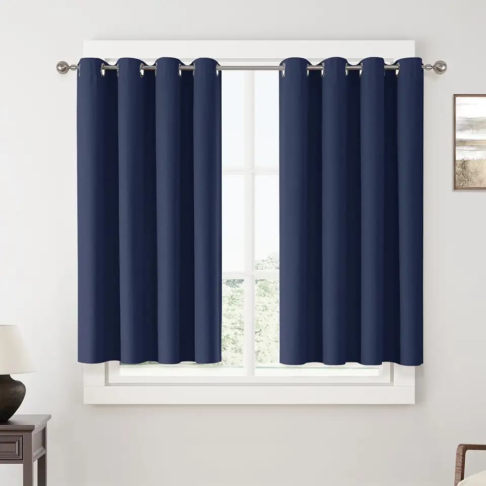 ChrisDowa Navy Blue Blackout Curtains 45 Inches Long 2 Panels for Bedroom