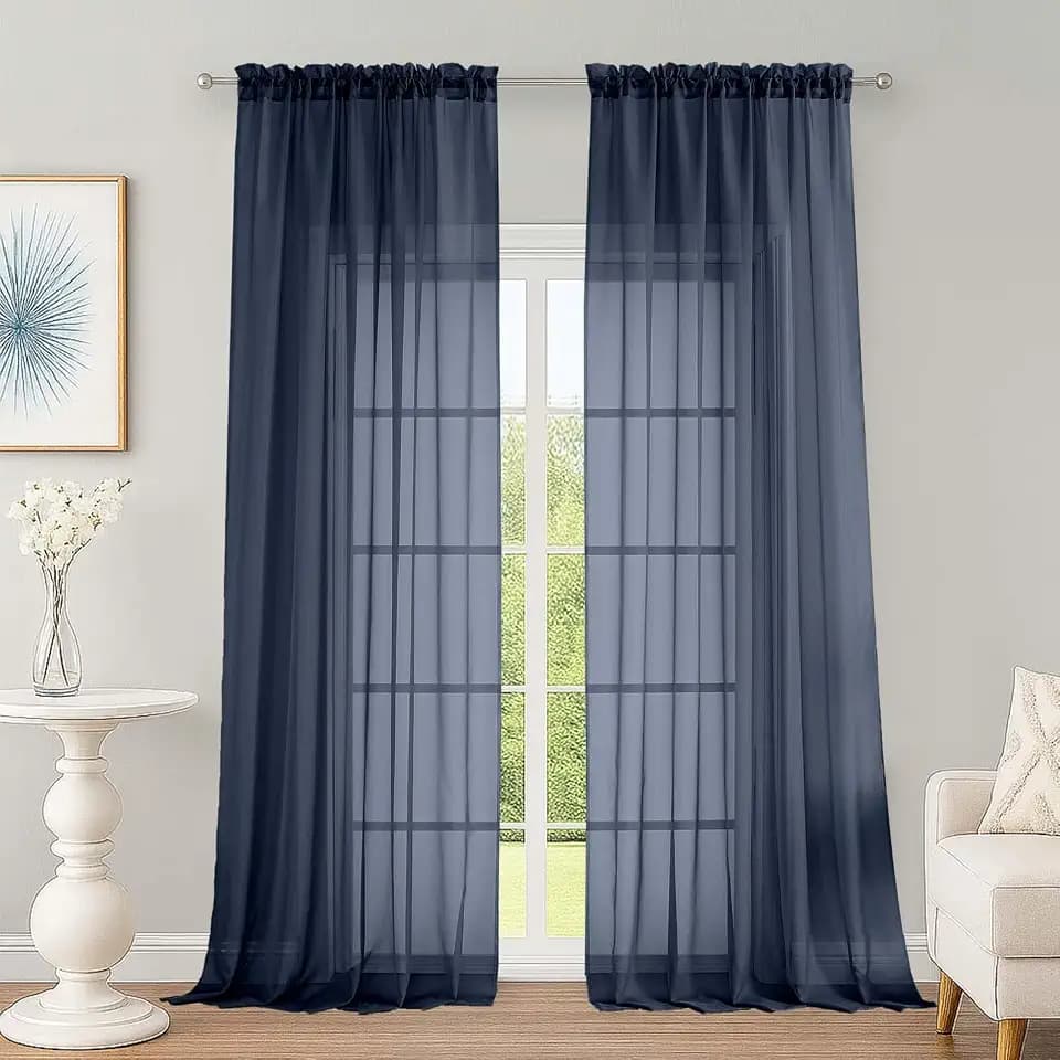 OWENIE Navy Blue Sheer Curtains 96 Inches 2 Panels for Living Room 59" Wide