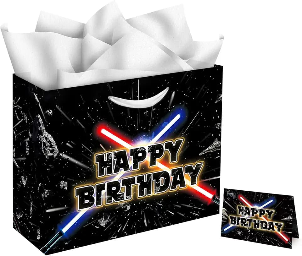 13" Large Star Party Galaxy Gift Bag Set with Greeting Card and Tissue Papers, Happy Birthday Gift Bags for Star Theme Birthday Party Celebration.