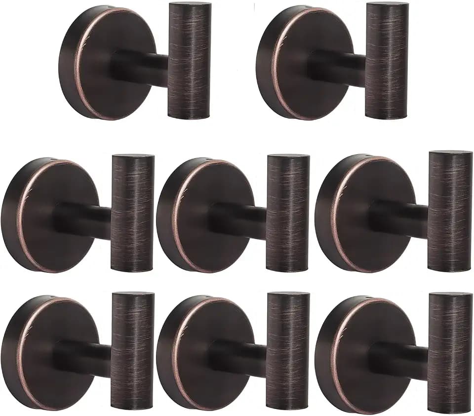 8 Pcs Bathroom Robe Towel Hooks Coat Wall Hook Stainless Steel Heavy Duty Door Hanger Towel Robe Clothes Cabinet Closet Sponges Hook for Bathroom Bedroom Kitchen Hotel Pool (Red Bronze)