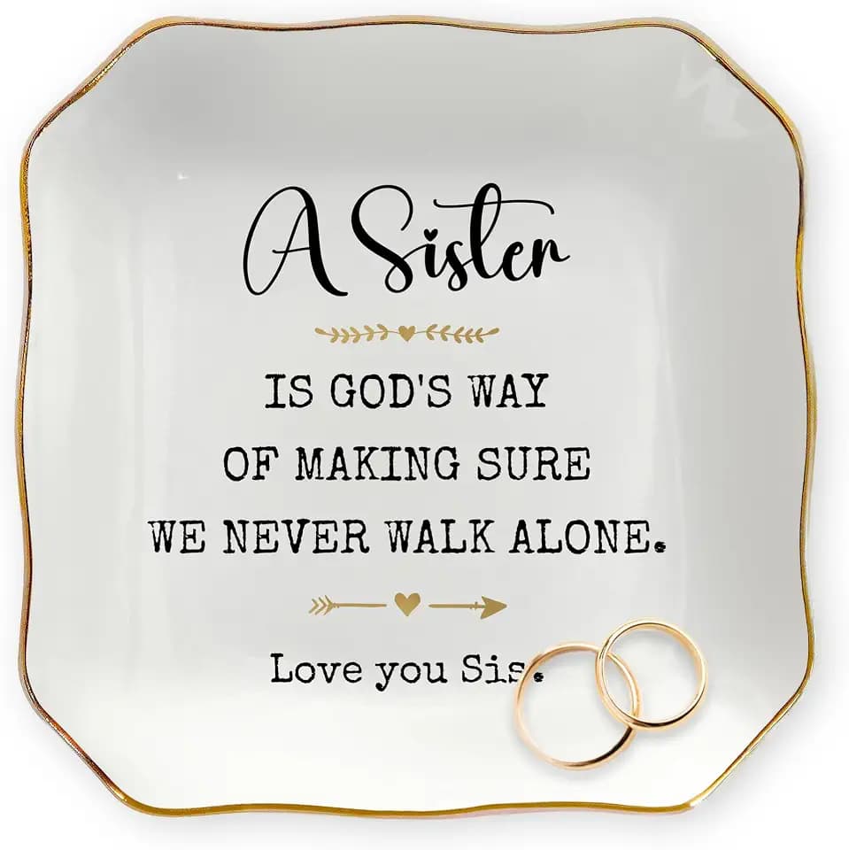 OASSIE Sister Birthday Gifts for Women - 4"X4" Ceramic Jewelry Dish Tray