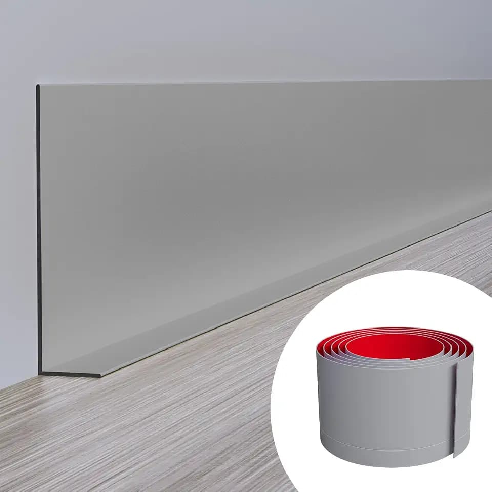 Duzzy Peel and Stick Vinyl Cove Base Baseboard Trim, 4in x 20ft, Gray