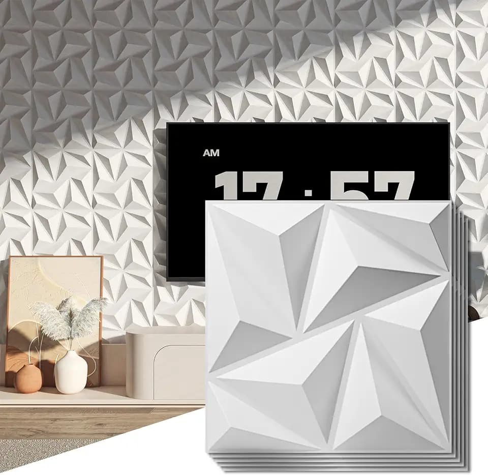Art3d 3D Wall Panels 20 Pack, 11.8" x 11.8" (19 Sq.ft) PVC Wall Panels, Glue Up Wall Decor for Living Room, Bedroom, Office, White
