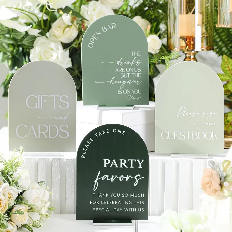 Weysat 4 Pcs Sage Green Acrylic Wedding Signs for Ceremony Reception