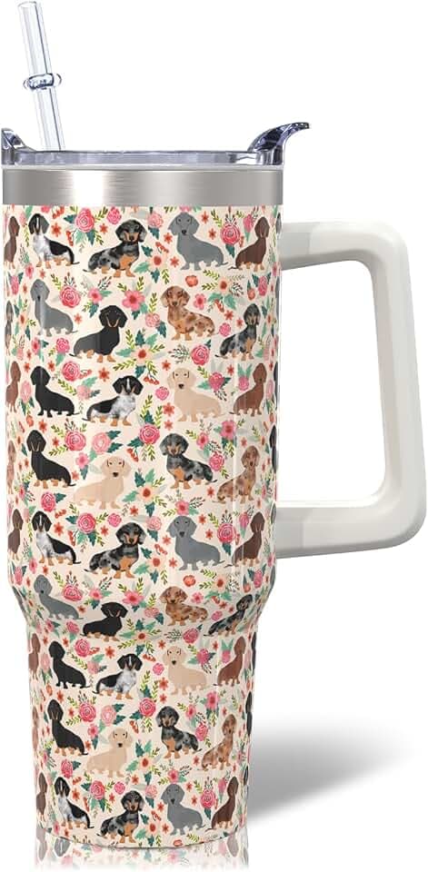 30oz Dachshund Gifts - Insulated Tumblers with Handle, Straws, and Lid - Perfect for Dachshund Lovers
