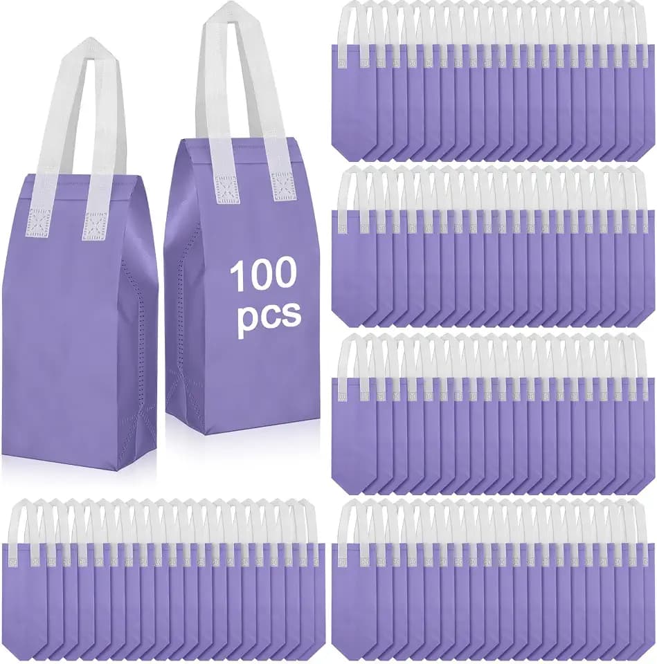 Windyun 100 Pcs Insulated Take Away Bags Bulk Disposable Insulated Lunch Bags for Food Takeaways Coffee Milk Tea Hot Cold Food Fresh Seafood Cooler Restaurant Grocery, 4.7 x 11 x 4 Inches (Purple)
