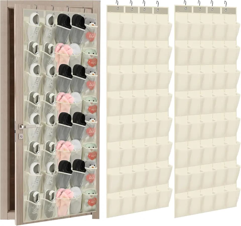 Windyun 2 Pcs 40 Pocket Over the Door Shoe Organizer, Beige