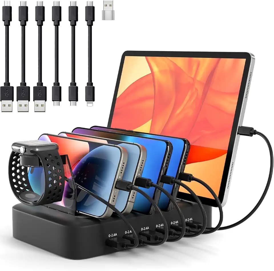 PD Ladestation USB C für mehrere Geräte Schnelles 90W 6-Port Ladegerät mit 3X PD 20W USB C Ladeanschluss, Schwarz