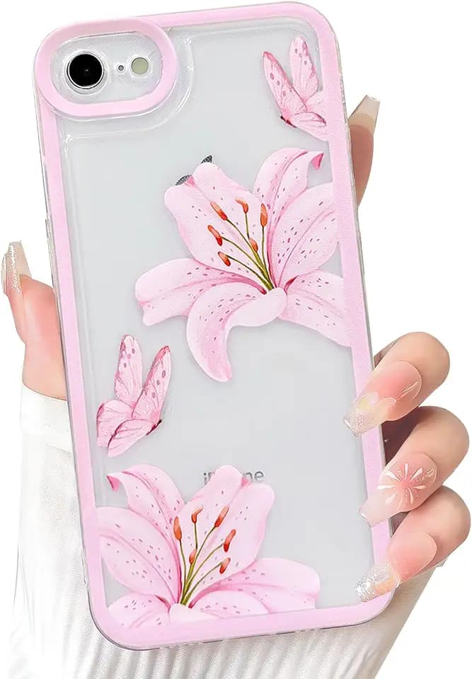 NITITOP Compatible for iPhone SE / 7/8 Case Clear Flowers - Pink