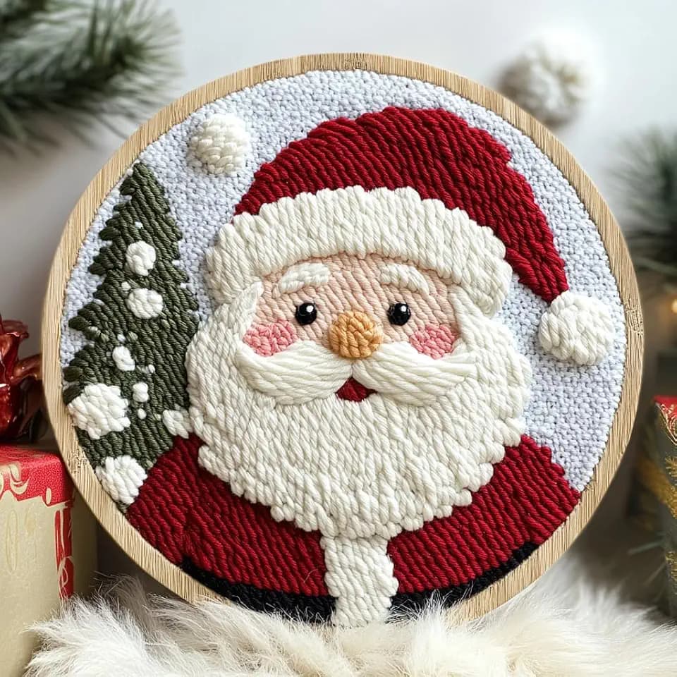 DIY Punch Needle Kits Santa Claus with Hoop 20x20cm-9