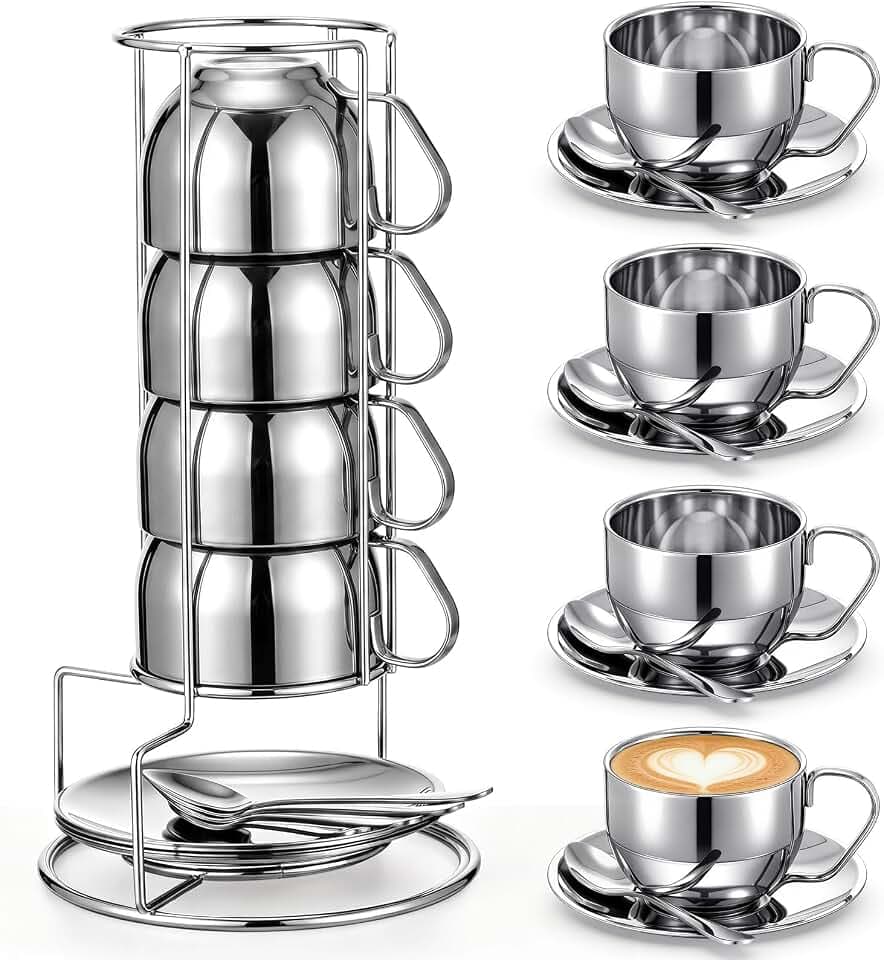 4 Pack Stainless Steel Coffee Cup Set 6 oz, 180 ml
