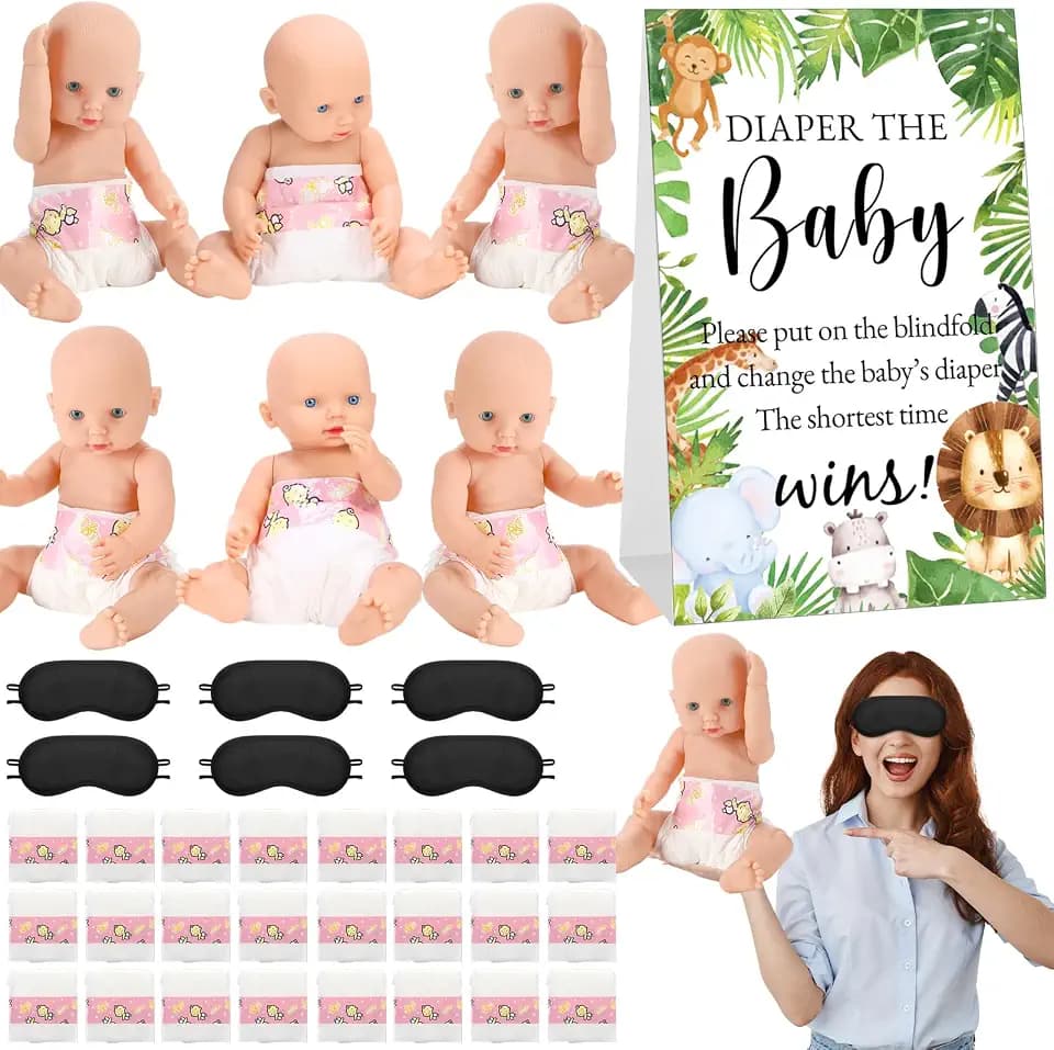 37 Pcs Baby Shower Diaper Changing Game Supplies, Jungle