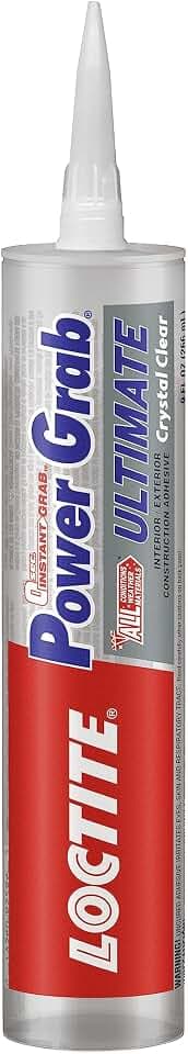 Loctite Power Grab Ultimate Crystal Clear Construction Adhesive, 9 fl oz Cartridge, 1 Pack - Versatile Construction Glue for Cement, Tile, Wall & More