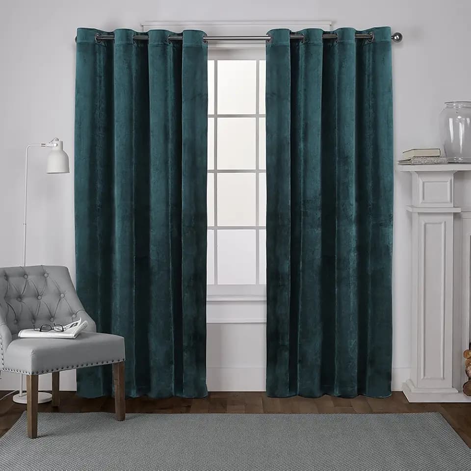 Exclusive Home Curtains Velvet Heavyweight Light Filtering Grommet Top Curtain Panel Pair, 54"x84", Teal