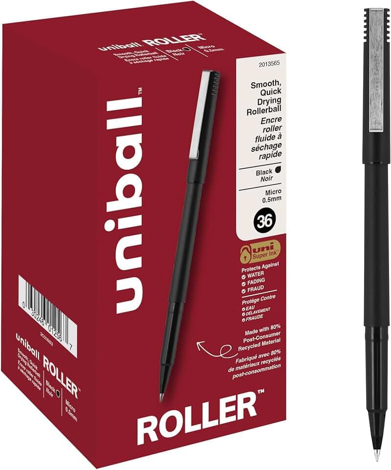 uniball™ Roller Rollerball Pens, Micro Point (0.5mm), Black, 72 Pack