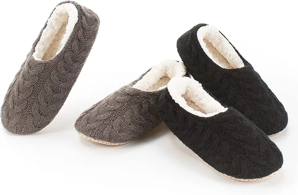 cosyone1997 Womens 2-Pair Knit Slippers Non Slip Slipper Socks